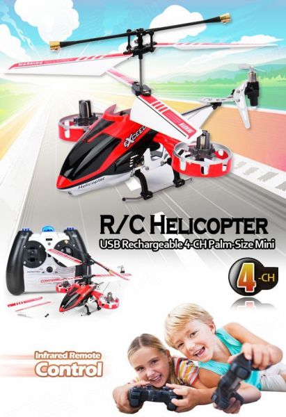 Helicopter Recarregável vermelho e preto